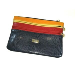 Bottega Fiorentina Designer Blue Orange Red Leather Coin Pouch Bag Organizer EUC